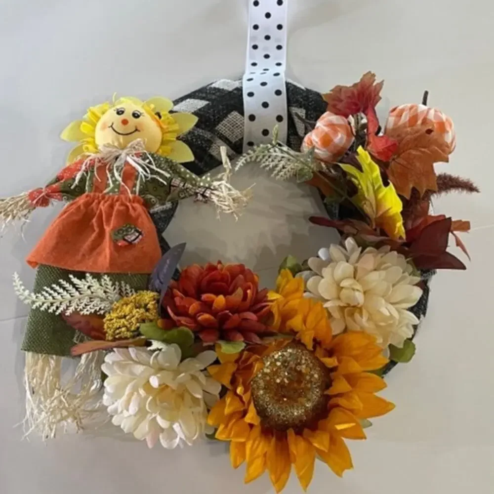 Handmade Buffalo Check Fall Scarecrow Wreath